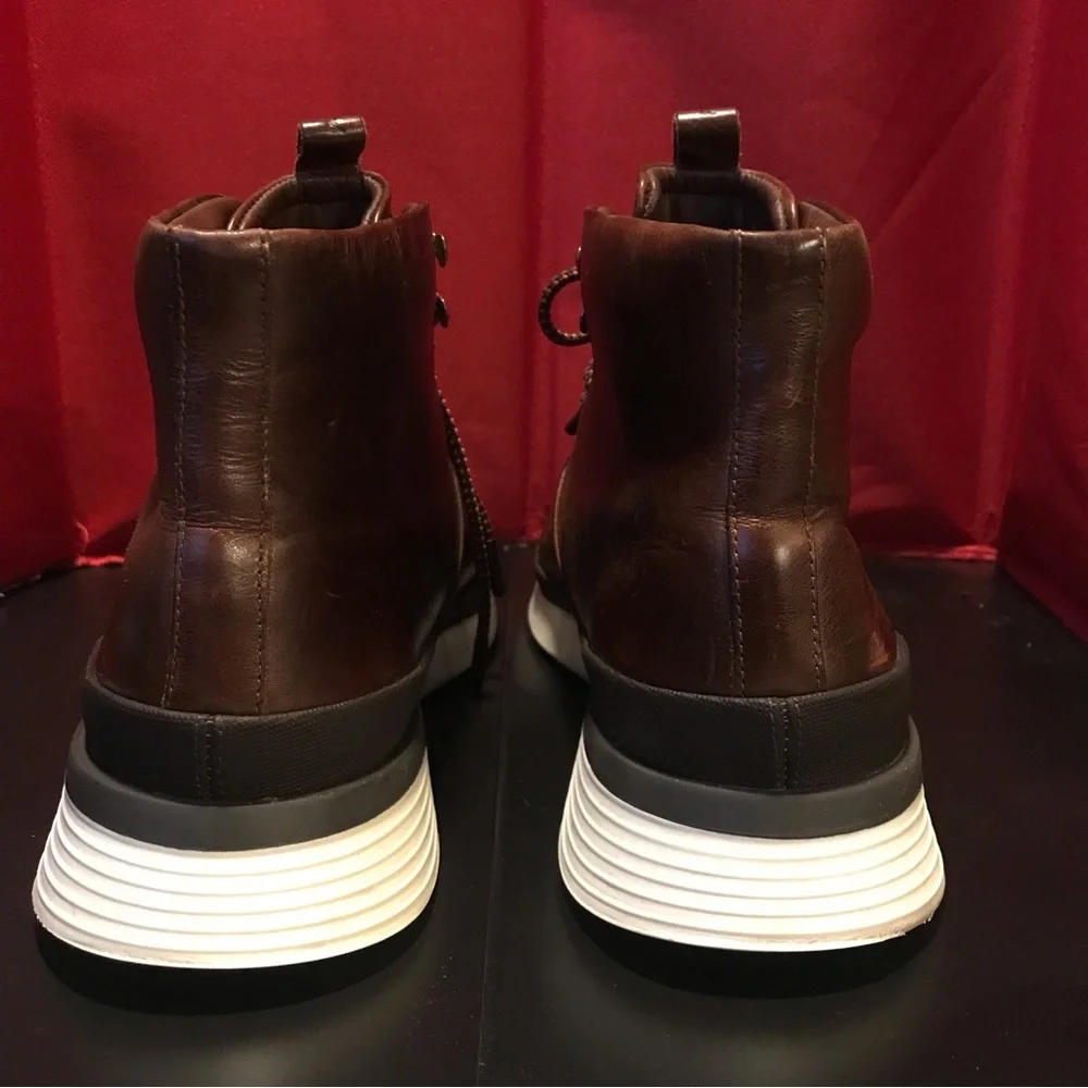 Brown Leather High-Top Men’s Sneakers - Casual Fashion Boots